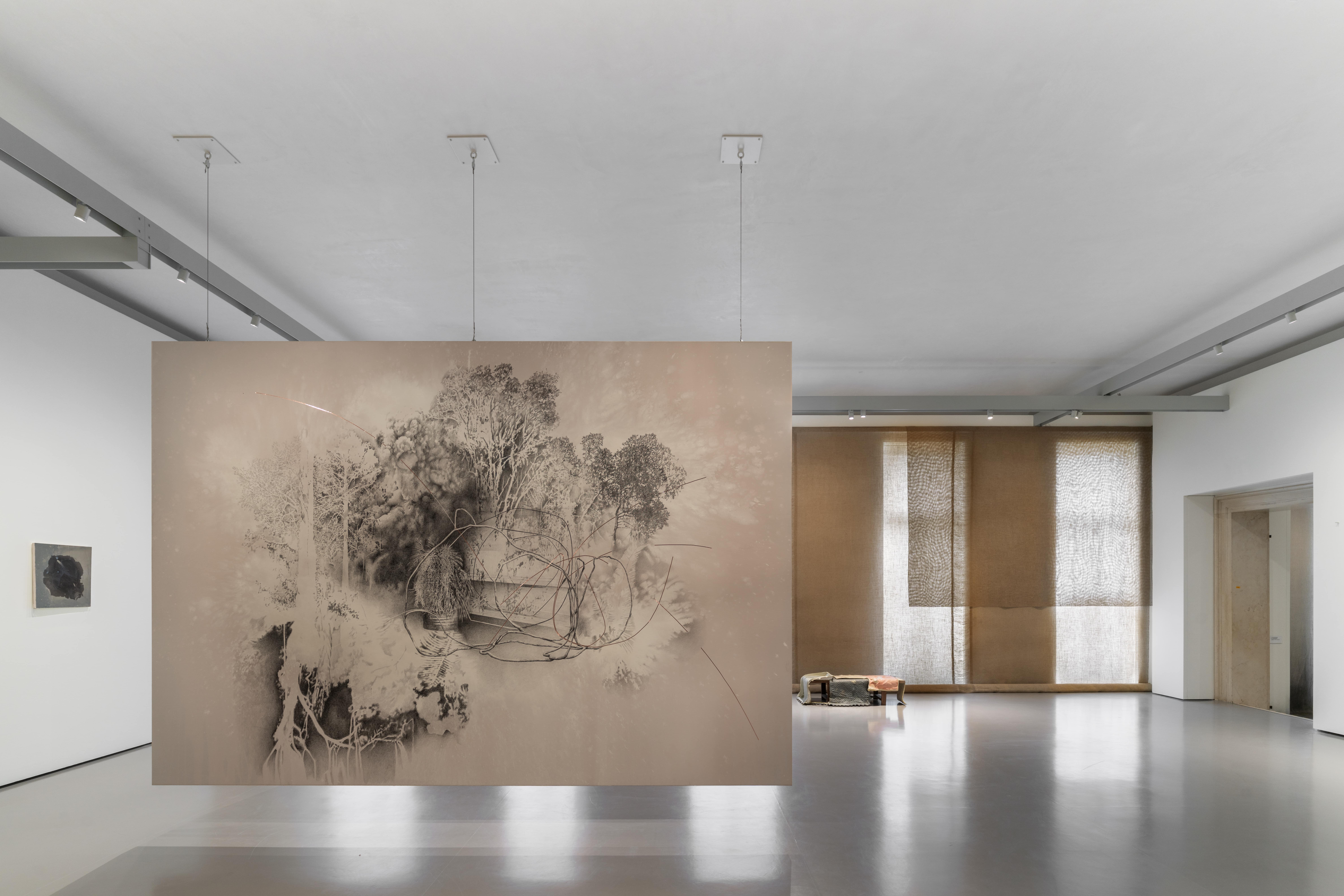 Tatiana Trouvé​, Untitled, 2023, Collection of the artist, courtesy Gagosian; Il mondo delle voci, from the series Les dessouvenus, 2022, Pinault Collection; Sitting Sculpture, 2024, Collection of the artist, courtesy Gagosian 