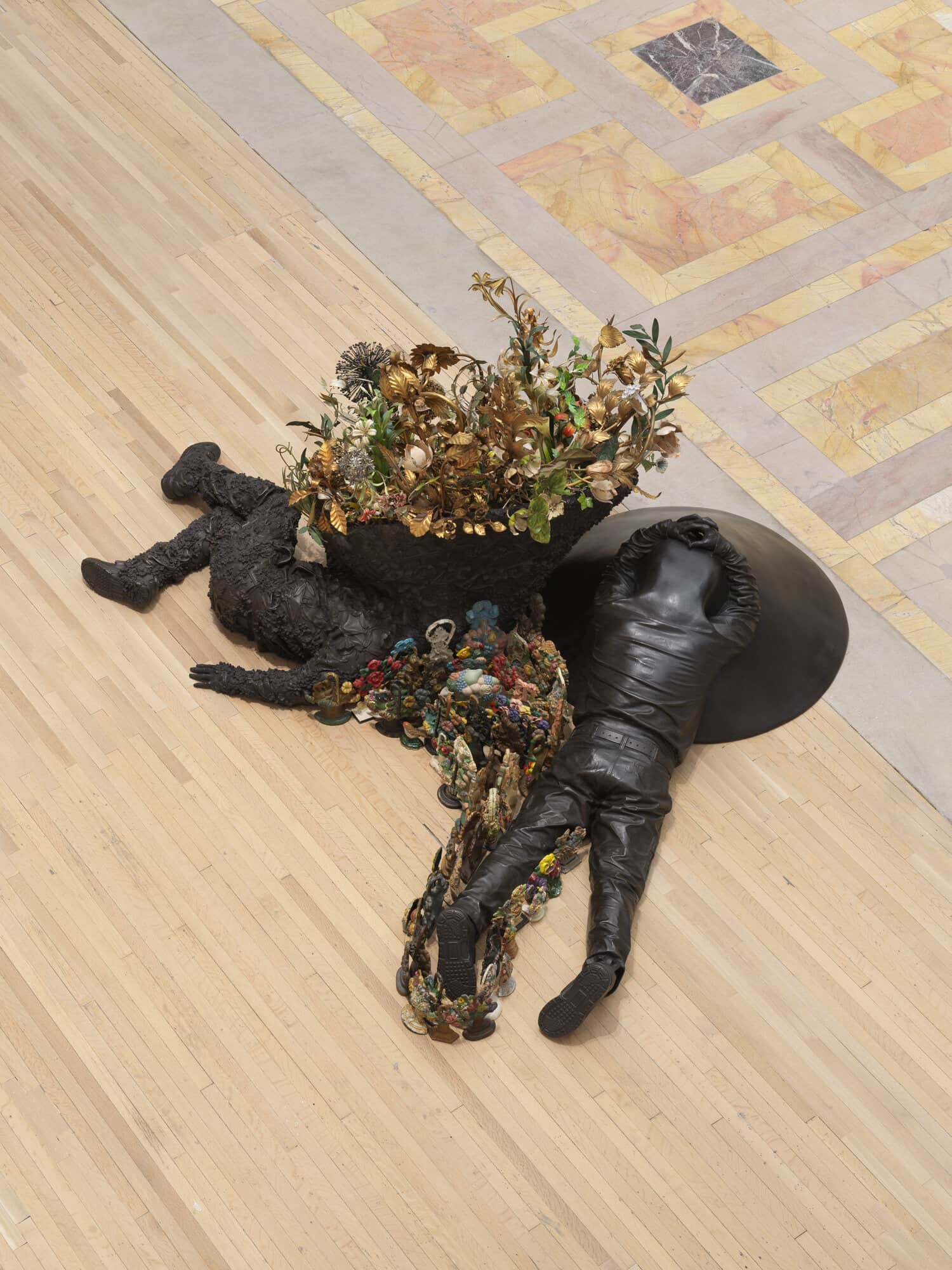 Nick Cave | Amalgam (Plot), Bronze tole flowers and cast iron door stops, 2024