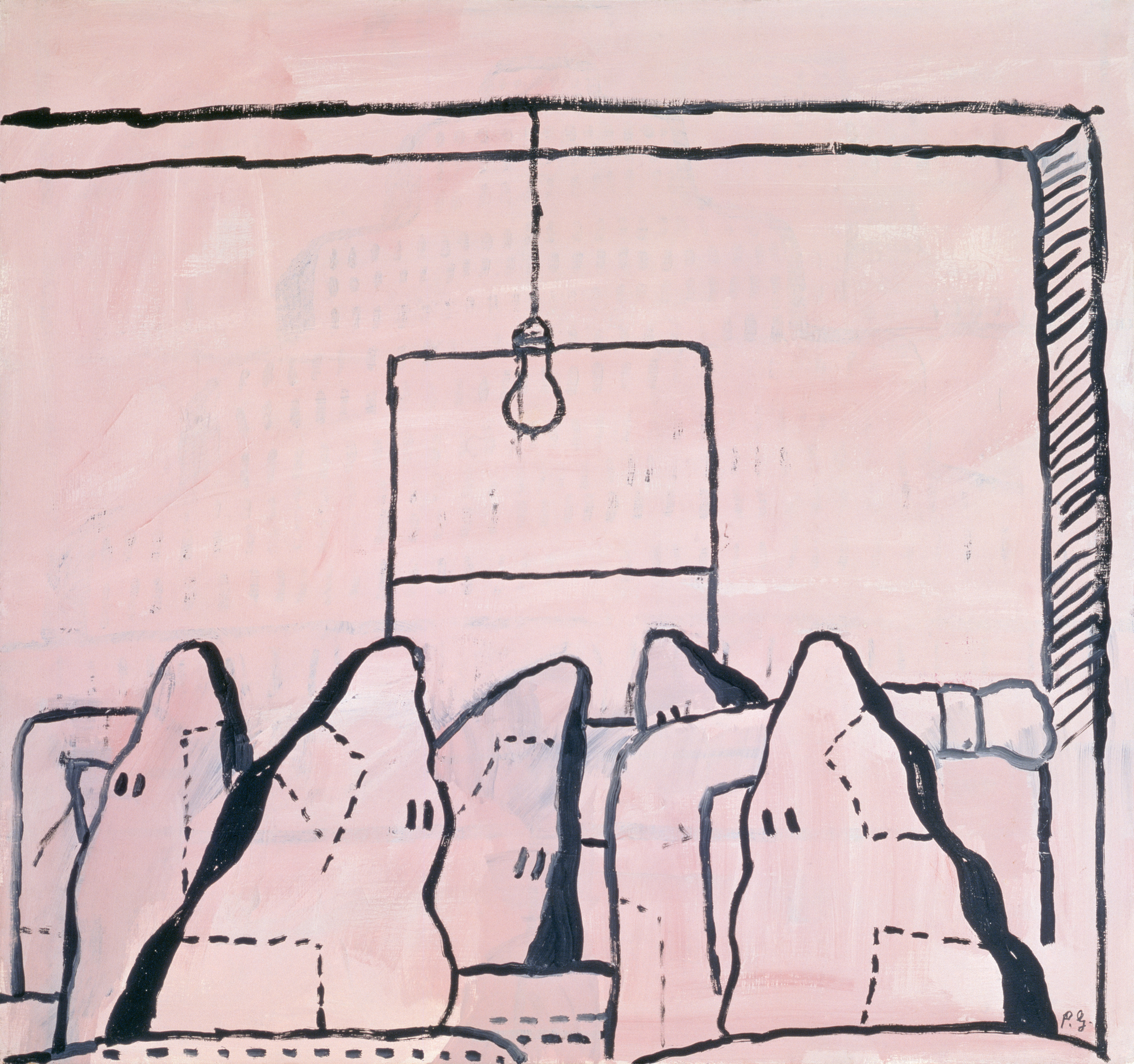 Philip Guston, Meeting, 1969, acrilico su pannello, 30 x 32 pollici (76,2 x 81,3 cm). Collezione privata © Proprietà di Philip Guston