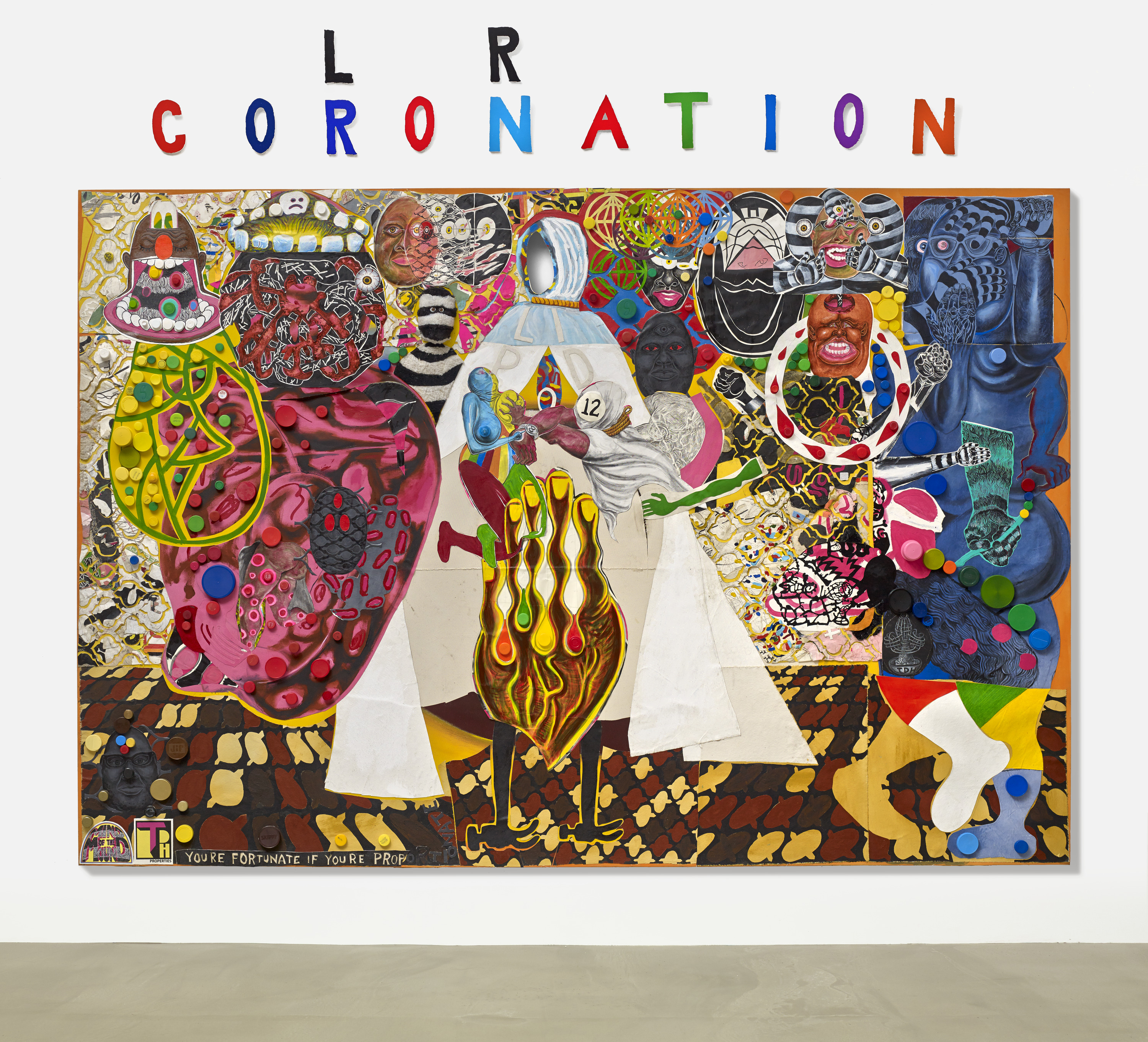 Trenton Doyle Hancock, Coloration Coronation, 2016, acrylic and mixed media on canvas, 90 x 132 in. Trenton Doyle Hancock, Coloration Coronation, 2016, acrylic and mixed media on canvas, 90 x 132 in. (228.6 x 335.3 cm). Pizzuti Collection, Columbu