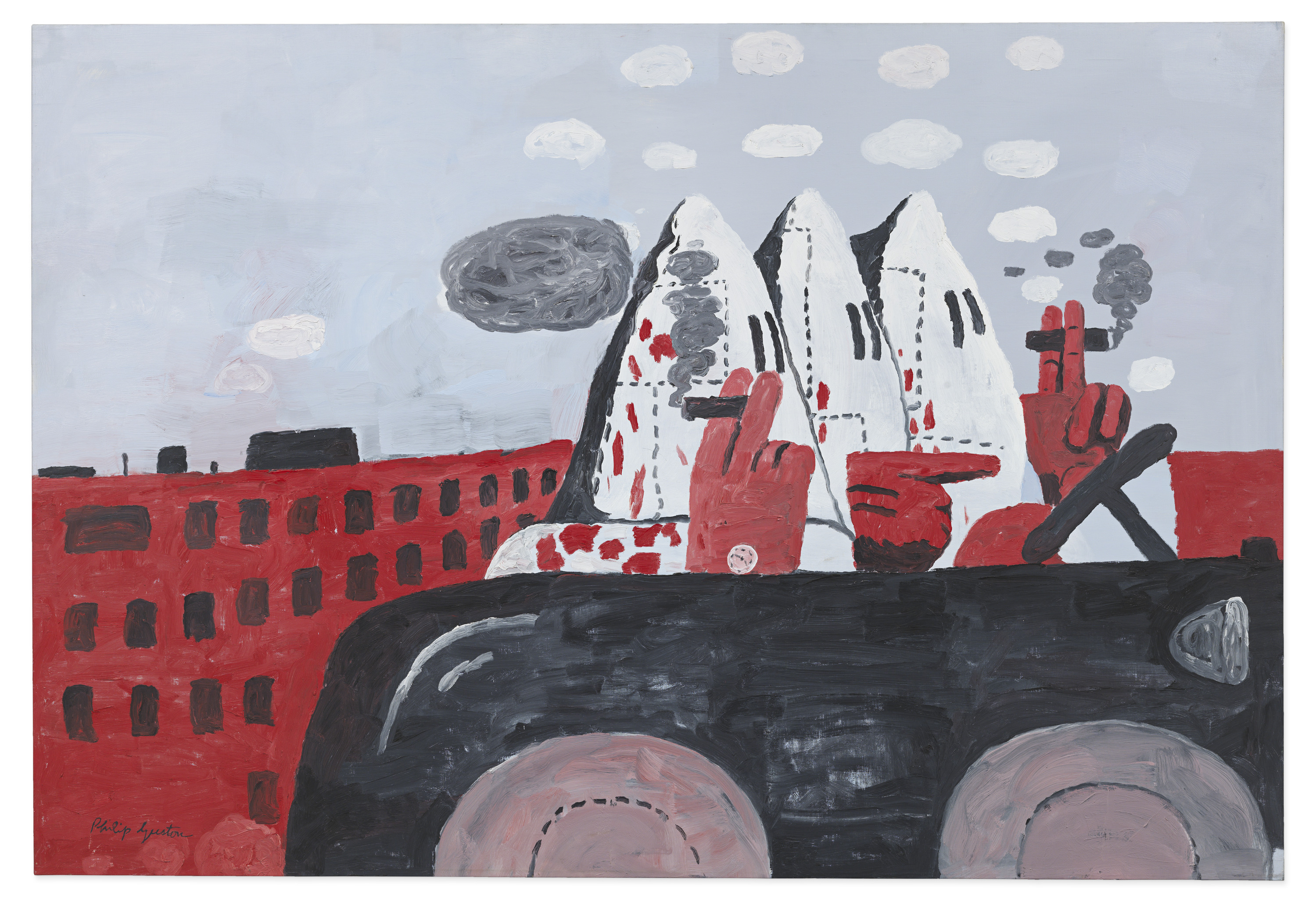 Philip Guston, Riding Around, 1969, olio su tela, 54 x 79 pollici (137,2 x 200,7 cm). Metropolitan Museum of Art, New York, dono promesso di Musa Mayer © Proprietà di Philip Guston