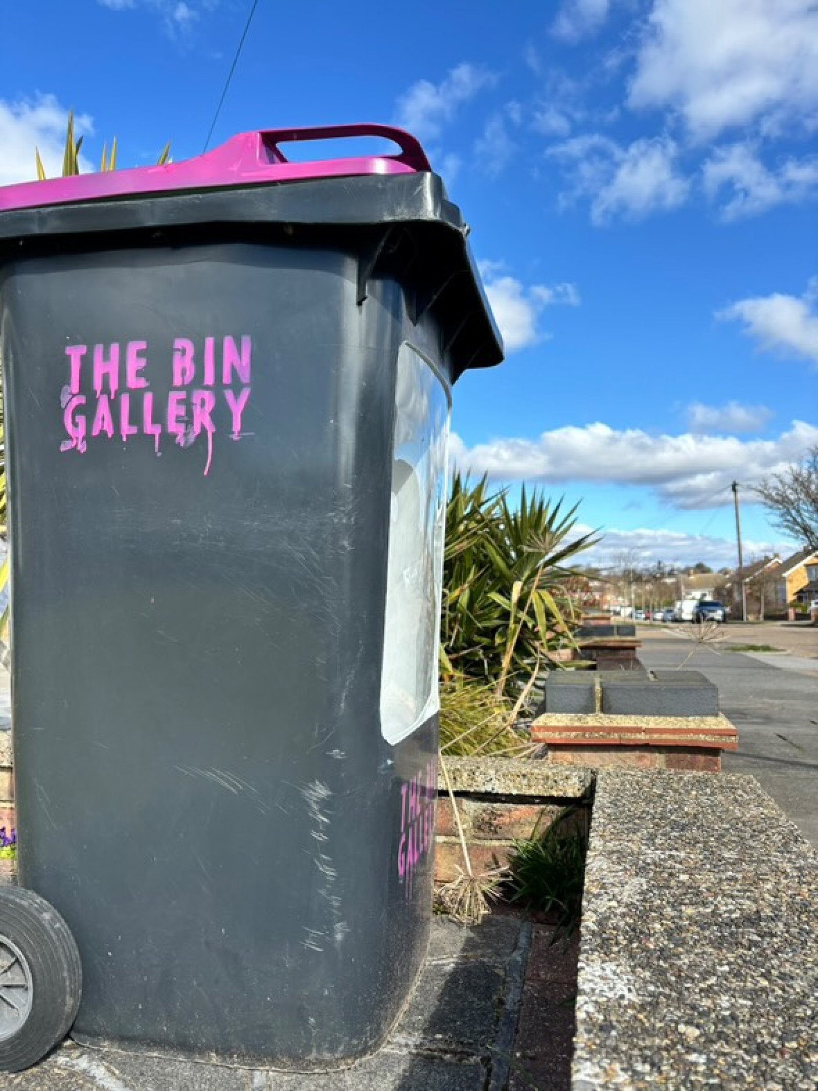 Beth Evans, Wheelie Bin Gallery outside her home in Essex, England
